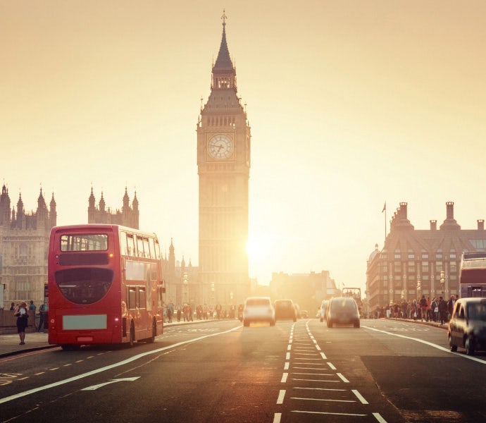 Sunrise in London on a city street