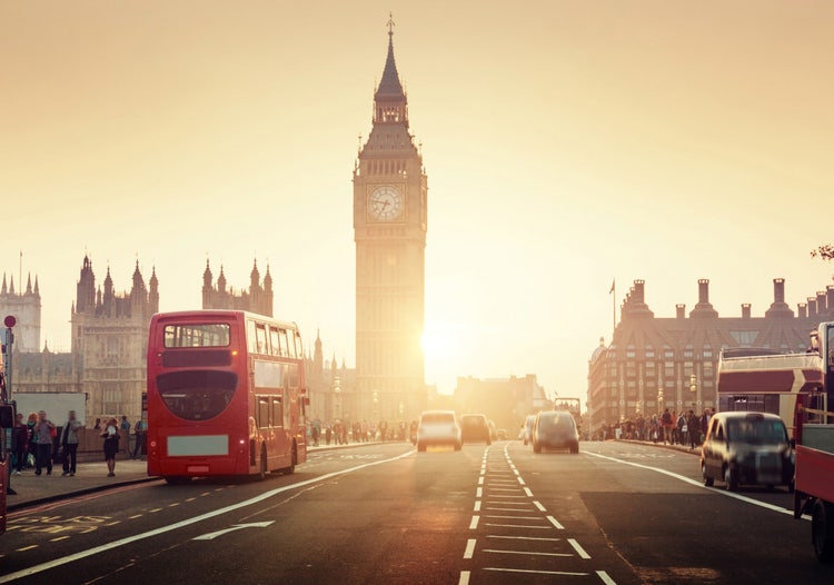 Sunrise in London on a city street